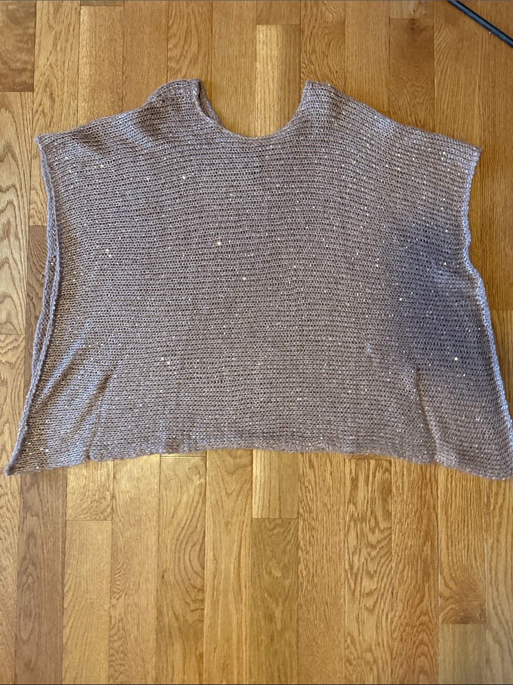 Noelle Taupe Knit Sequin Poncho Sweater